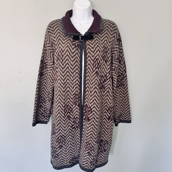 A. IDA Italian Designer Wool Sweater Womens S Indie Nordic Boho Longline Chevron - Picture 1 of 8